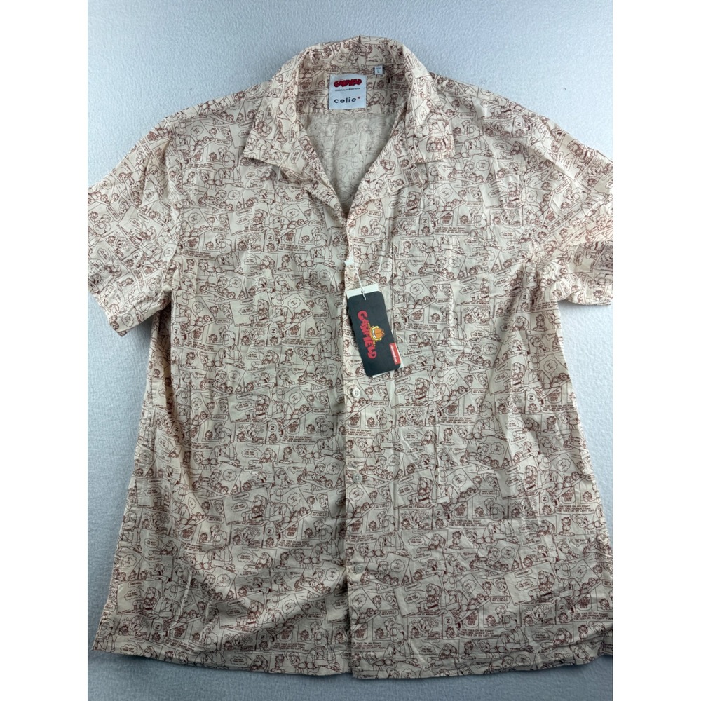 Celio Garfield Nickelodeon Comic Strip Button Down Shirt Mens Large New Cream